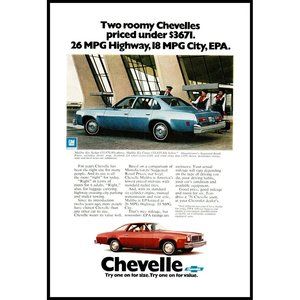 1976 Chevy Chevelle Malibu Vintage Print Ad Dulles Airport Flight Attendants Art